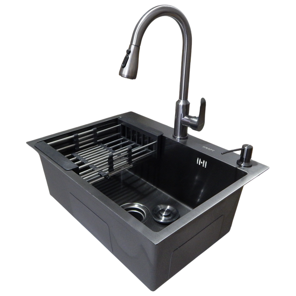 Комплект кухонної мийки Kraft NANO BLACK PVD HS54*48 (3.0/1.0 мм) декор S3706 фото
