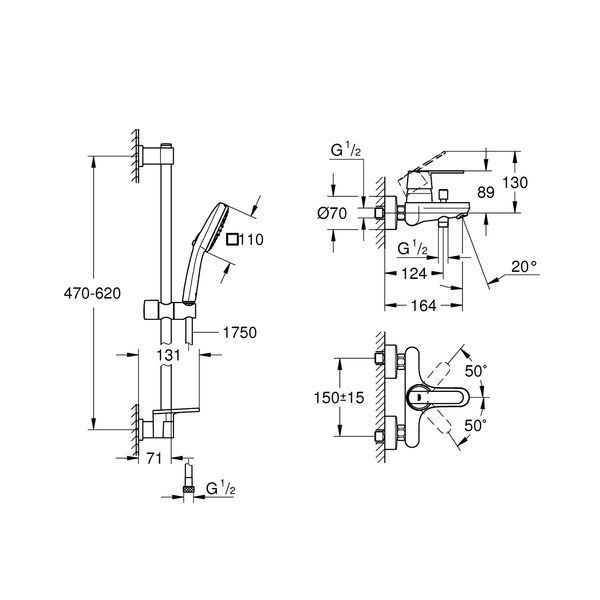 Змішувач для ванни Grohe QuickFix Get з душевою стійкою Vitalio Comfort 110 3288726929 CV036748 фото