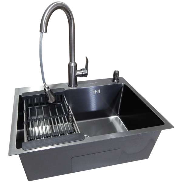 Комплект кухонної мийки Kraft NANO BLACK PVD HS54*48 (3.0/1.0 мм) декор S3706 фото