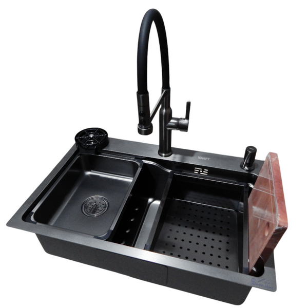 Комплект кухонної мийки Kraft HM 6845 NANO BLACK (3.0/1.0 мм) S3656 фото