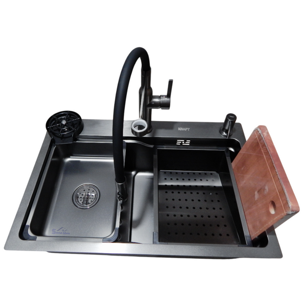 Комплект кухонної мийки Kraft HM 6845 NANO BLACK (3.0/1.0 мм) S3656 фото