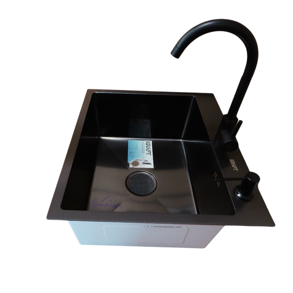 Комплект кухонной мойки Kraft HM 50х50 NANO BLACK (DECOR) PVD (3.0/1.0 мм) S4821 фото