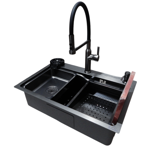 Комплект кухонної мийки Kraft HM 6845 NANO BLACK (3.0/1.0 мм) S3656 фото