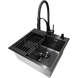 Комплект кухонної мийки Kraft HM 50х50 NANO BLACK (DECOR) PVD (3.0/1.0 мм)+Кухонний змішувач Kroner KRP Ersel - SCH03393BLK S4771 фото 5