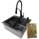 Комплект кухонної мийки Kraft HM 50х50 NANO BLACK (DECOR) PVD (3.0/1.0 мм)+Кухонний змішувач Kroner KRP Ersel - SCH03393BLK S4771 фото 1