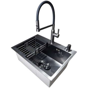 Комплект кухонной мойки Kraft NANO BLACK PVD HS60*45 (3.0/1.0 мм) декор S3657 фото