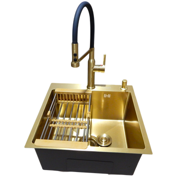 Комплект кухонной мойки Kraft NANO GOLD PVD HS50*50 (3.0/1.0 мм) декор S3757 фото