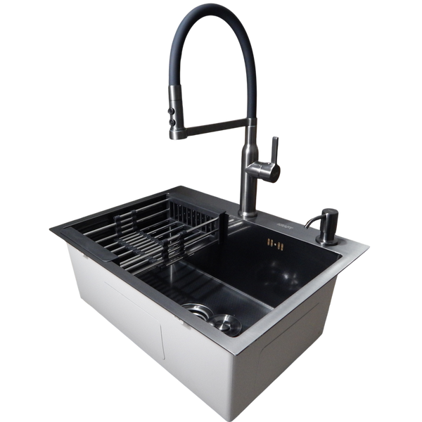 Комплект кухонної мийки Kraft NANO BLACK PVD HS60*45 (3.0/1.0 мм) декор S3657 фото