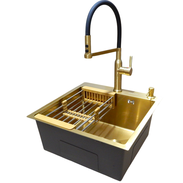 Комплект кухонної мийки Kraft NANO GOLD PVD HS50*50 (3.0/1.0 мм) декор S3757 фото