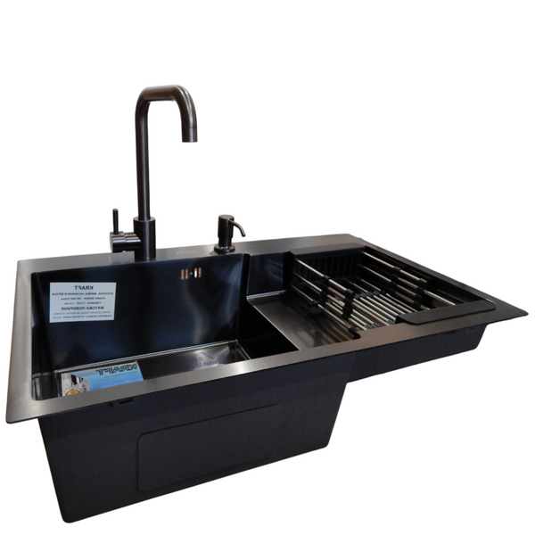 Комплект кухонної мийки Kraft&nbsp;HM&nbsp;- 7848ALB&nbsp;PVD&nbsp;(3.0/1.0 мм) S4972 фото