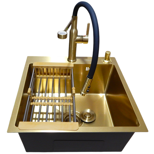 Комплект кухонної мийки Kraft NANO GOLD PVD HS50*50 (3.0/1.0 мм) декор S3757 фото