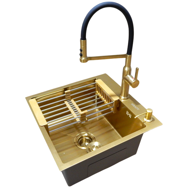 Комплект кухонної мийки Kraft NANO GOLD PVD HS50*50 (3.0/1.0 мм) декор S3757 фото