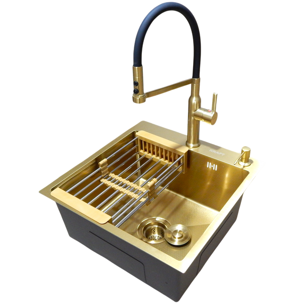 Комплект кухонної мийки Kraft NANO GOLD PVD HS50*50 (3.0/1.0 мм) декор S3757 фото