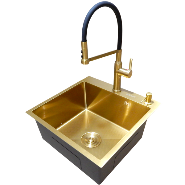 Комплект кухонної мийки Kraft NANO GOLD PVD HS50*50 (3.0/1.0 мм) декор S3757 фото