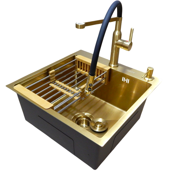 Комплект кухонної мийки Kraft NANO GOLD PVD HS50*50 (3.0/1.0 мм) декор S3757 фото