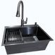 Комплект кухонной мойки Kraft NANO BLACK PVD (Декор-соты) 600х450мм (3.0/1.0 мм)+Смеситель кухонный TH38 Valeso PVD S3707 фото 2