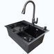 Комплект кухонной мойки Kraft NANO BLACK PVD (Декор-соты) 600х450мм (3.0/1.0 мм)+Смеситель кухонный TH38 Valeso PVD S3707 фото 3