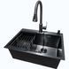 Комплект кухонной мойки Kraft NANO BLACK PVD (Декор-соты) 600х450мм (3.0/1.0 мм)+Смеситель кухонный TH38 Valeso PVD S3707 фото 1