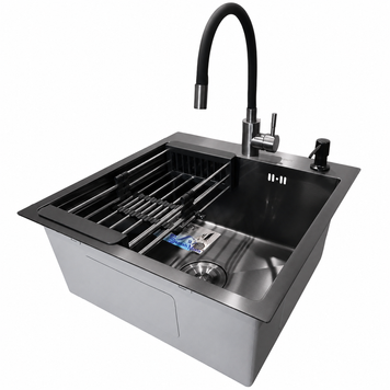 Комплект кухонної мийки Kraft -NANO BLACK 5050HM PVD S4973 фото