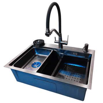Комплект кухонної мийки Kraft HM 6845 NANO BLACK S4973 фото