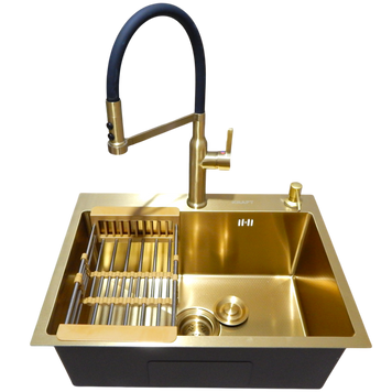Комплект кухонной мойки Kraft NANO GOLD PVD HS 540х480 (3.0/1.0 мм) декор S3758 фото