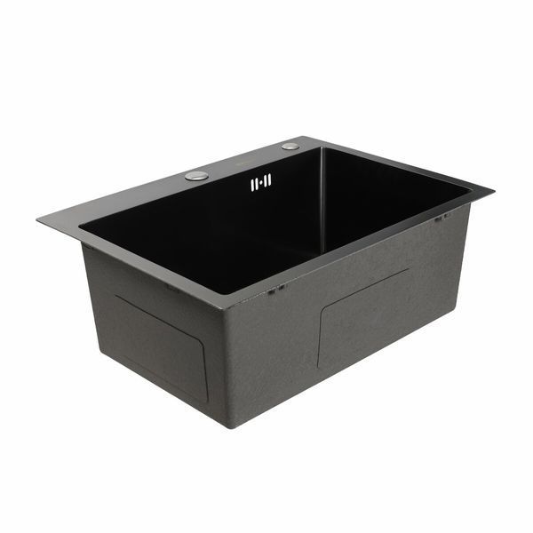 Комплект кухонной мойки Platinum Handmade PVD 580х430х220 черная (толщина 3,0/1,5 мм) S4773 фото