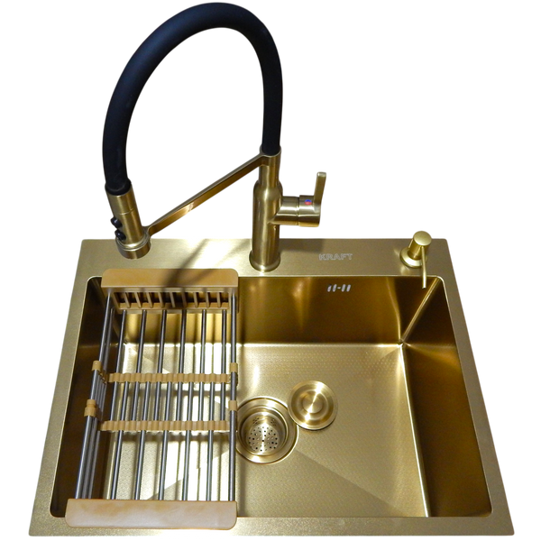 Комплект кухонной мойки Kraft NANO GOLD PVD HS 540х480 (3.0/1.0 мм) декор S3758 фото