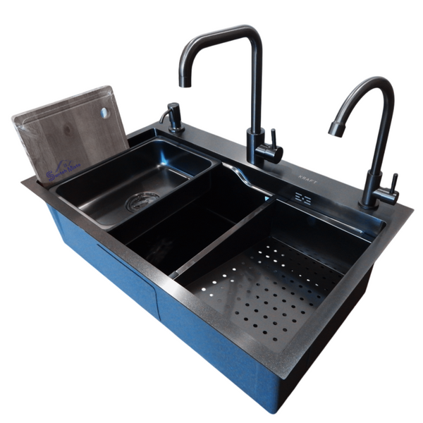 Комплект кухонної мийки Kraft HM 7546 NANO BLACK S4923 фото