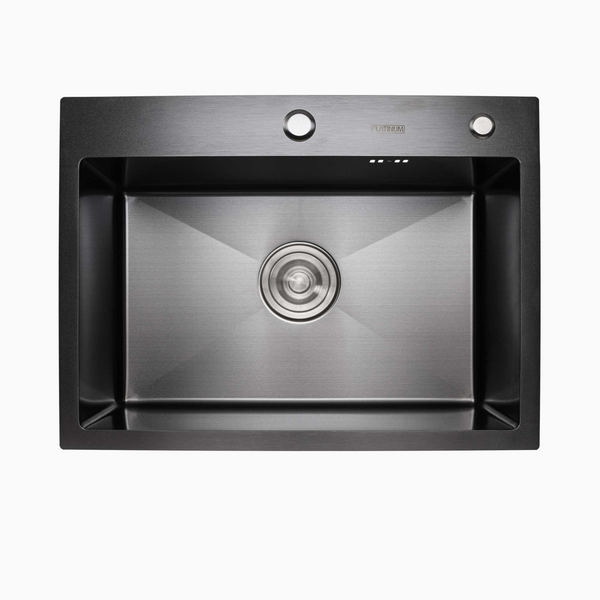 Комплект кухонной мойки Platinum Handmade PVD 580х430х220 черная (толщина 3,0/1,5 мм) S4773 фото