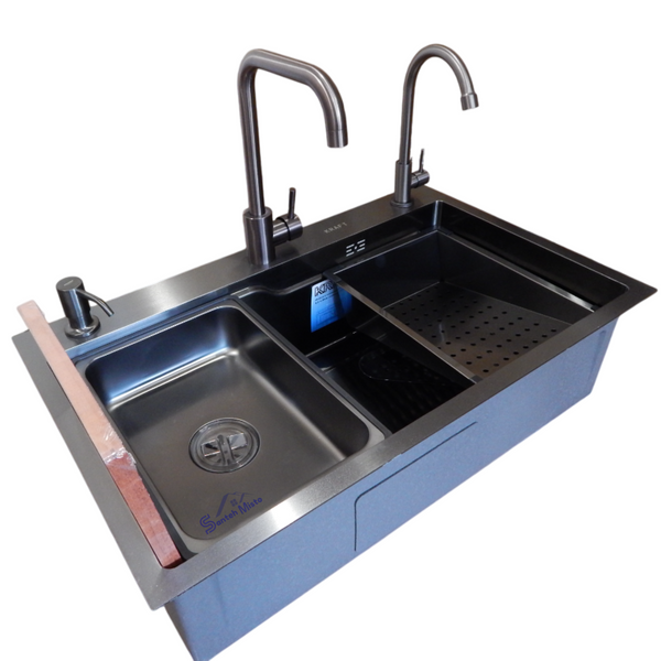 Комплект кухонної мийки Kraft HM 7546 NANO BLACK S4923 фото