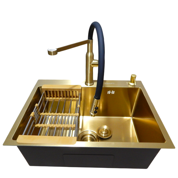 Комплект кухонной мойки Kraft NANO GOLD PVD HS 540х480 (3.0/1.0 мм) декор S3758 фото