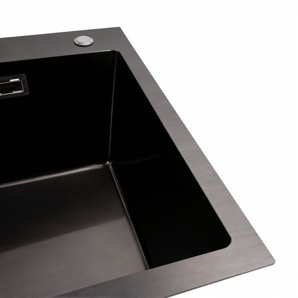 Кухонна мийка Platinum Handmade 65*45 (650x450x230 мм) PVD чорна HSB 37672 фото