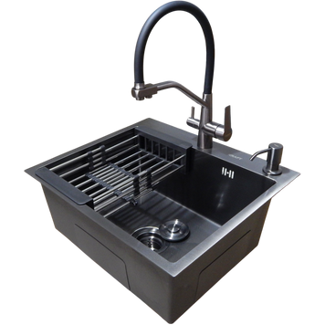 Комплект кухонной мойки Kraft графит HS 540Х480 NANO BLACK PVD екор (3.0/1.0 мм) CS81022 фото