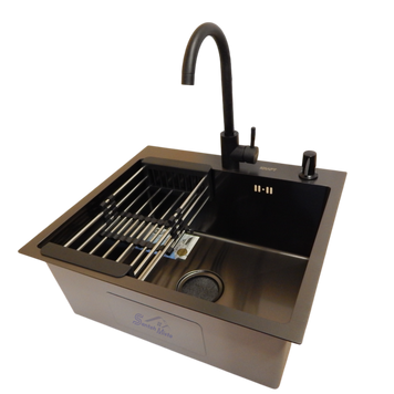 Комплект кухонної мийки Kraft HM 50х50 NANO BLACK PVD (3.0/1.0 мм) S4824 фото