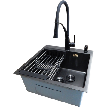 Комплект кухонної мийки Kraft HM 50х50 NANO BLACK (DECOR) PVD (3.0/1.0 мм) S3558 фото