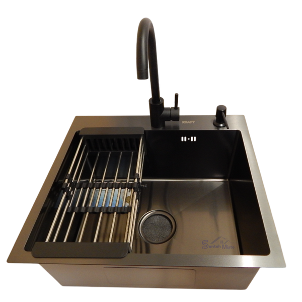 Комплект кухонной мойки Kraft HM 50х50 NANO BLACK PVD (3.0/1.0 мм) S4824 фото