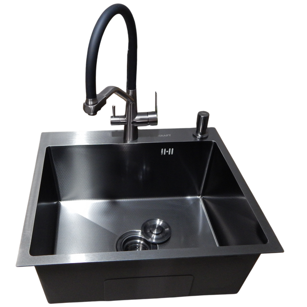 Комплект кухонної мийки Kraft графіт HS 540Х480 NANO BLACK PVD Декор (3.0/1.0 мм) CS81022 фото