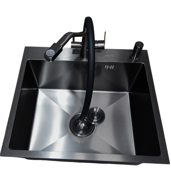 Комплект кухонної мийки Kraft графіт HS 540Х480 NANO BLACK PVD Декор (3.0/1.0 мм) CS81022 фото