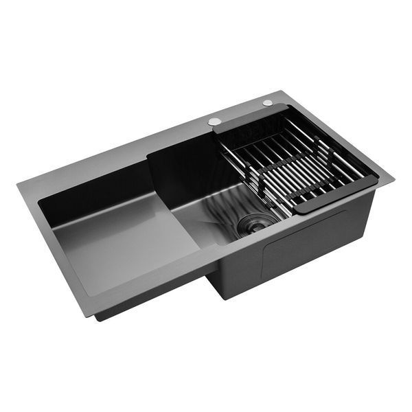Комплект кухонної мийки Kroner Handmade Schwarze - 7848LHM PVD (3.0/1.0 мм) S8020 фото
