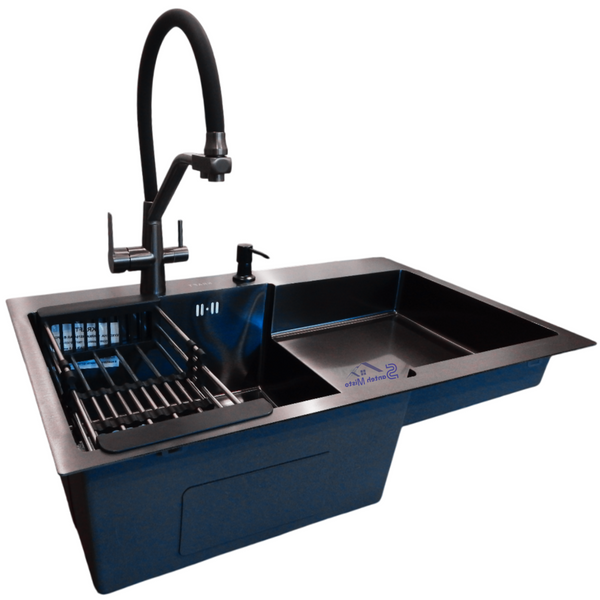 Комплект кухонной мойки Kraft&nbsp;HM&nbsp;NANO BLACK - 7848ALB&nbsp;PVD&nbsp;(3.0/1.0 мм) S4974 фото