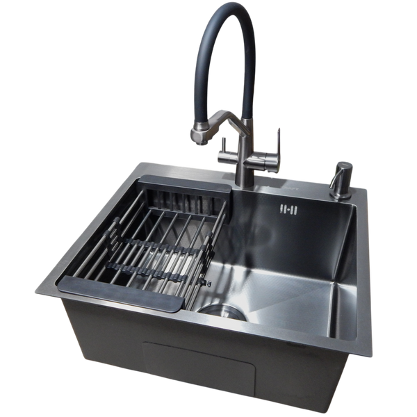 Комплект кухонної мийки Kraft графіт HS 540Х480 NANO BLACK PVD Декор (3.0/1.0 мм) CS81022 фото