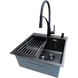 Комплект кухонной мойки Kraft HM 50х50 NANO BLACK (DECOR) PVD (3.0/1.0 мм) S3558 фото 1