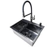Комплект кухонної мийки Kraft NANO BLACK PVD HS 540х480 Декор-соти (3.0/1.0 мм)+Смеситель для кухни Kroner KRP Ersel - GRP03112BLK С гибким изливом Графит S22805 фото