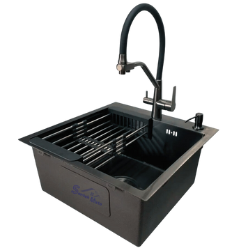 Комплект кухонної мийки Kraft HM 50х50 NANO BLACK (DECOR) PVD (3.0/1.0 мм) S4825 фото