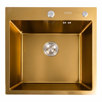 Кухонна мийка Platinum Handmade PVD золото 50*50/220 3,0/1,5 мм корзина та дозатор в комплекті 2744 фото