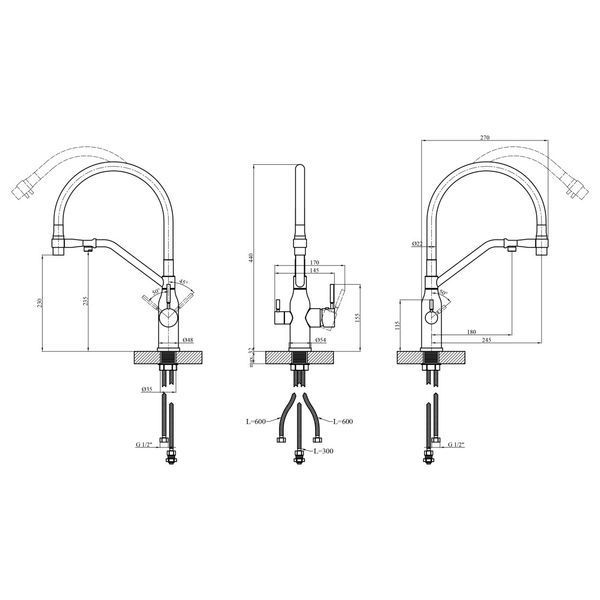 Комплект кухонной мойки Kraft HM 6045 DECOR (3.0/1.0 мм)+Смеситель для кухни Kroner KRP Kuche - C03816BLK (хром) S5048 фото