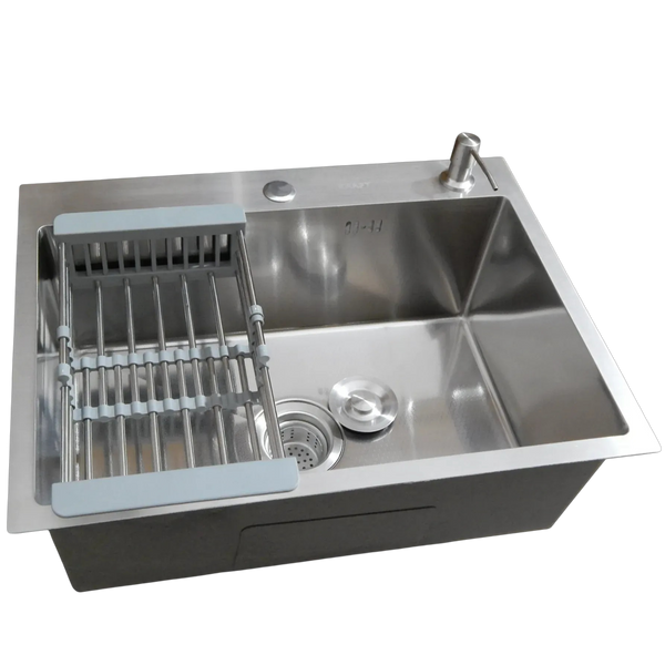 Комплект кухонной мойки Kraft HM 6045 DECOR (3.0/1.0 мм)+Смеситель для кухни Kroner KRP Kuche - C03816BLK (хром) S5048 фото