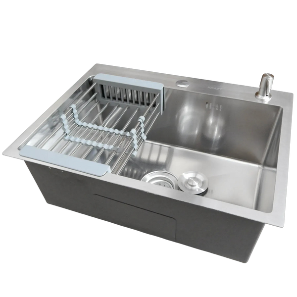Комплект кухонной мойки Kraft HM 6045 DECOR (3.0/1.0 мм)+Смеситель для кухни Kroner KRP Kuche - C03816BLK (хром) S5048 фото