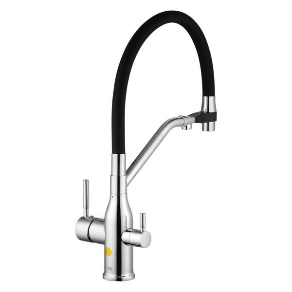 Комплект кухонной мойки Kraft HM 6045 DECOR (3.0/1.0 мм)+Смеситель для кухни Kroner KRP Kuche - C03816BLK (хром) S5048 фото