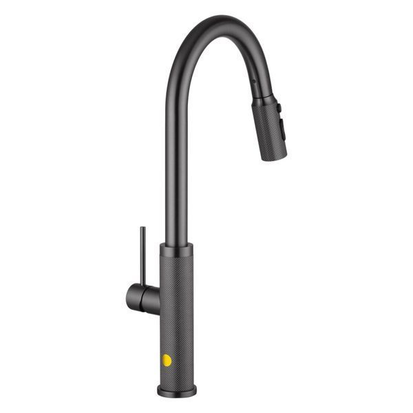 Комплект кухонної мийки Kraft NANO BLACK PVD Декор HS50*50 (3.0/1.0 мм)+Змішувач для кухні з висувним шлангом S2046 фото